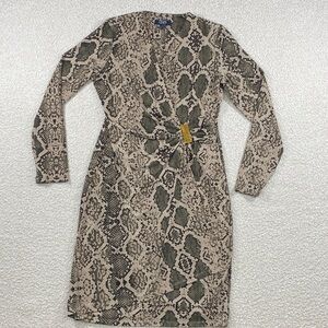 Chaps Beige and Black Snakeskin Long Sleeve Dress